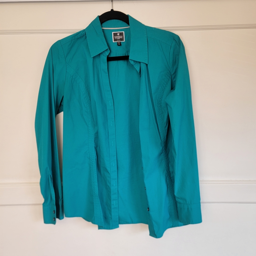 Express Teal Collared Button-Down Shirt - image 1